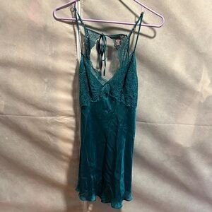 Victoria's Secret Green Lace-Trim Satin Chemise